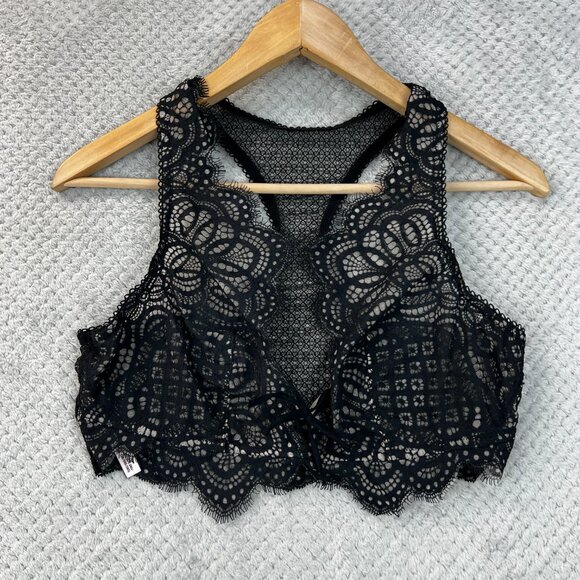 Victoria Secret Plunge Halter Bralette Sheer Lace Scalloped Edges Racerback Lg - Picture 2 of 9